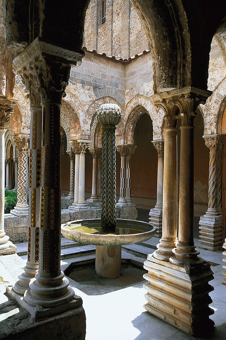 Interier view, Cloister Monreale, Palermo, Sicily, Italy
