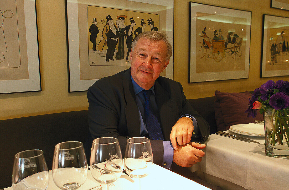 Terence Conran, Butlers Wharf, in seinem Restaurant Le Pont de la Tour, London, Großbritannien