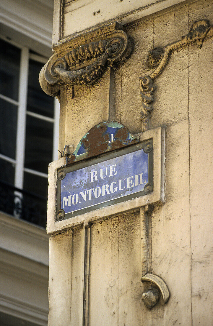 French enamel street sign, Rue Montorgueil, Paris, France