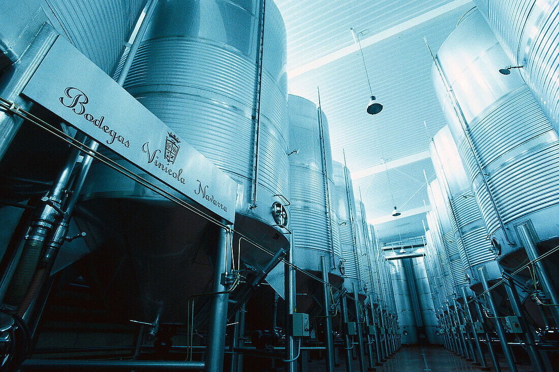 Wine tanks at a storage, Bodega Vinicola di Navarra, Spain, Europe