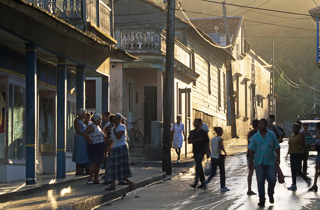street scene, against the light in Baracoa, Guantánamo, Cuba