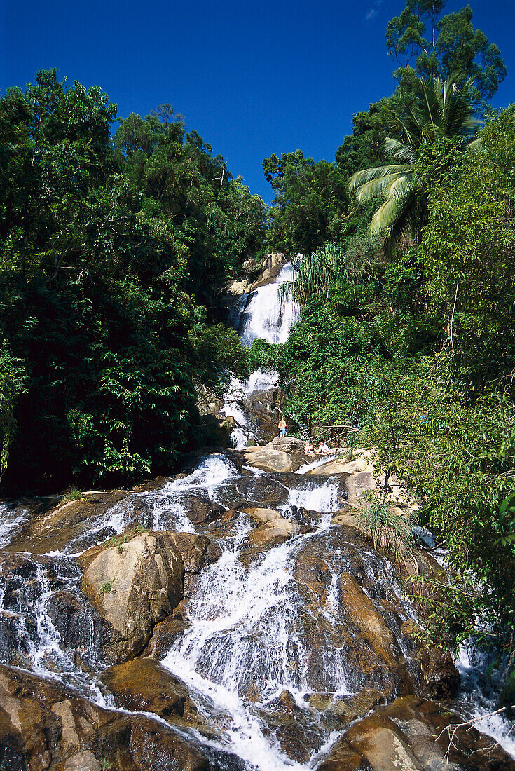 Namuang waterfall under blue sky, Taling Ngam, Koh Samui, Thailand, Asia