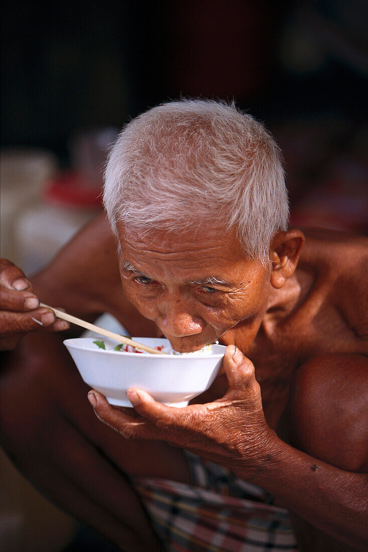 Old Man, Lunchtime, Stong, Cambodia Asia