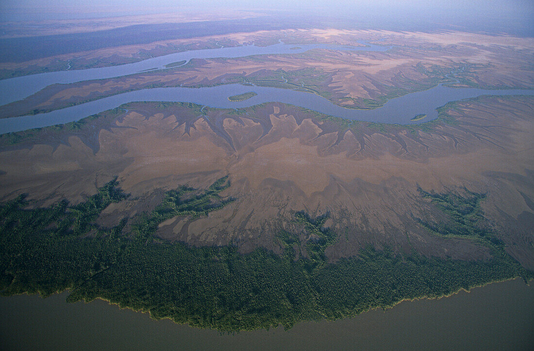 Aerial view of mudflats near Derby, near Derby, Kimberley, Western Australia, Australia