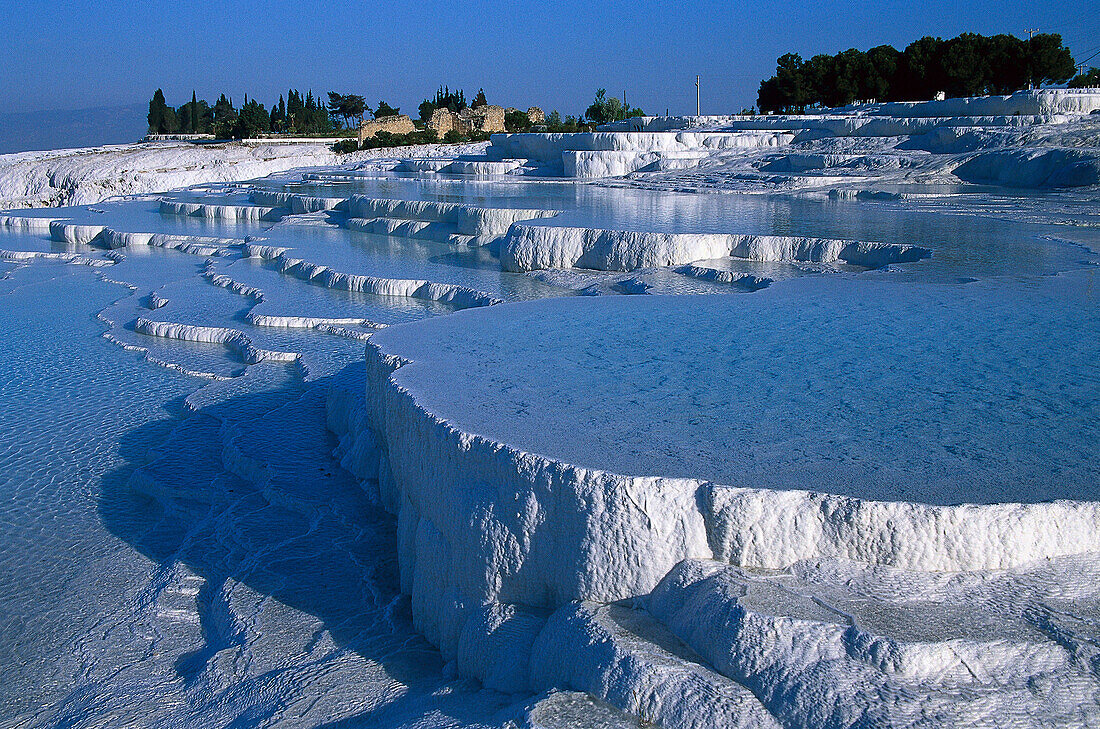 Limestone sinter terraces, Pamukkale, Denizli, Turkey