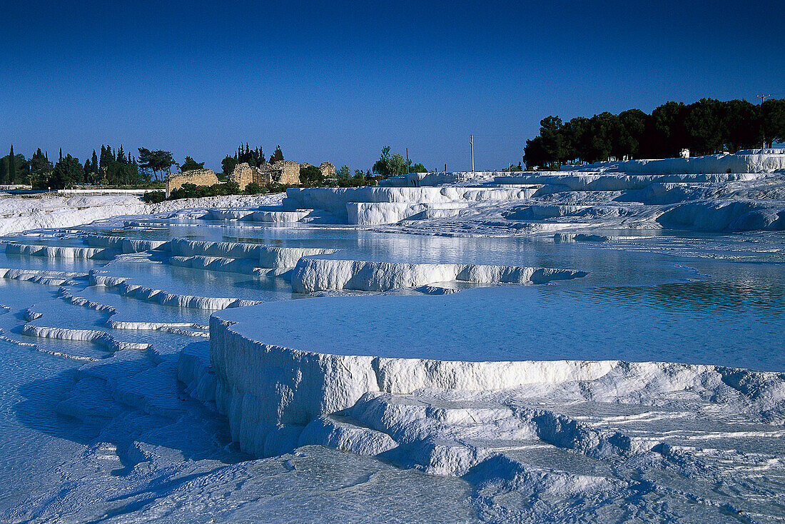 Limestone sinter terraces, Pamukkale, Denizli, Turkey