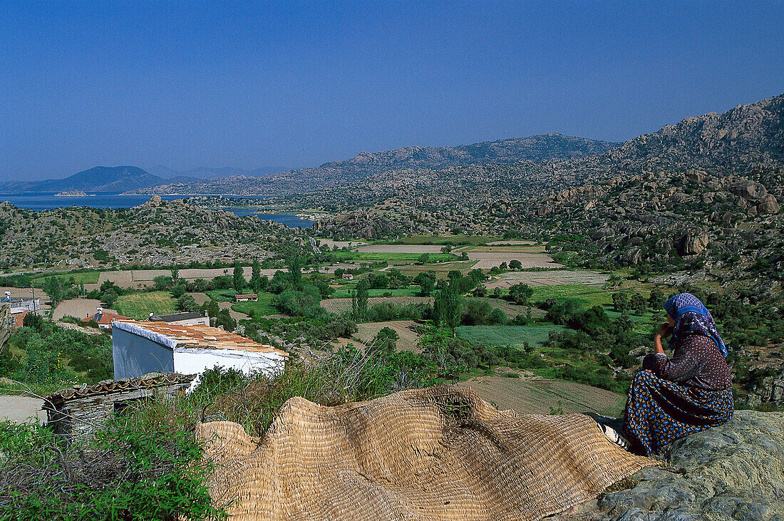 Farmer looking at the view, Goelyaka village, Lake Bafa, Southwest Turkey, Turkey