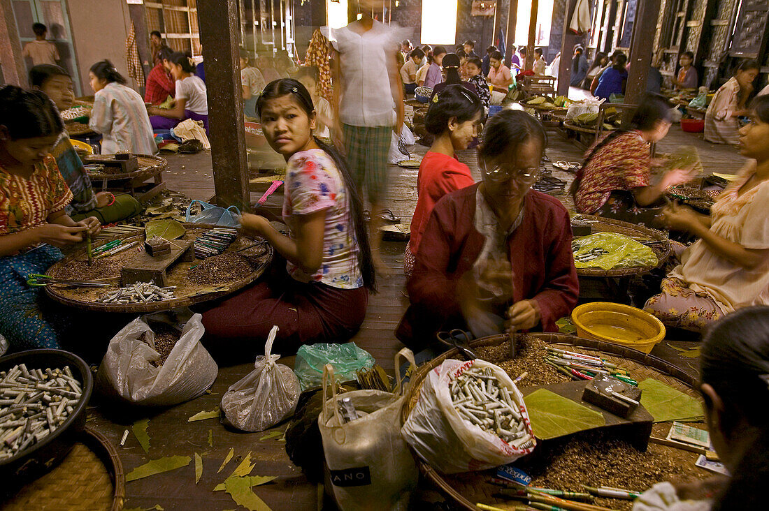 women and girls in cigar factory, Bago, Myanmar