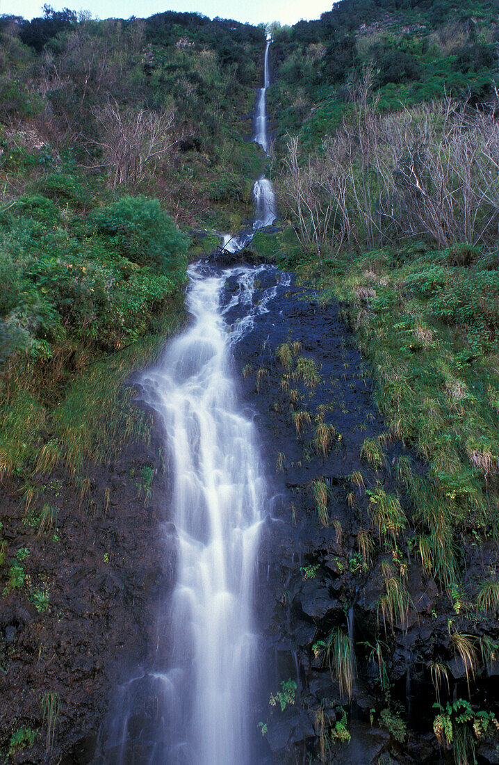 Waterfall on the cliff line, Seixal, Madeira, Portugal