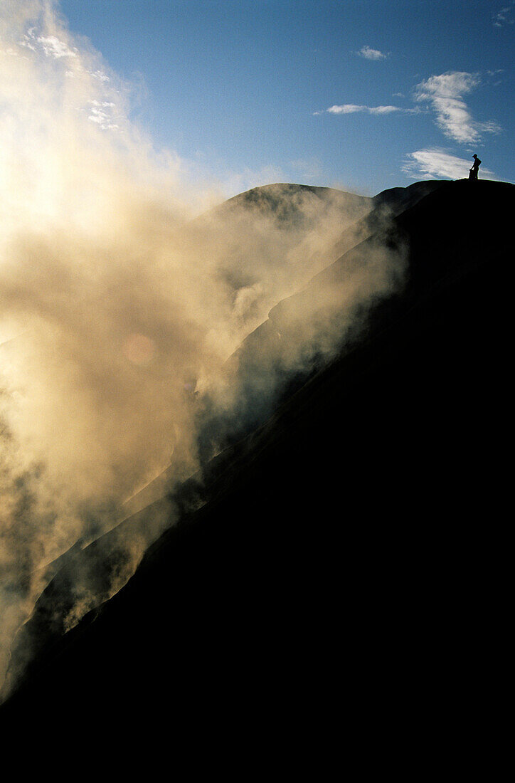 Volcano, Person on Rim, Tavuvur, Rabaul, East New Britain Papua New Guinea, Melanesia