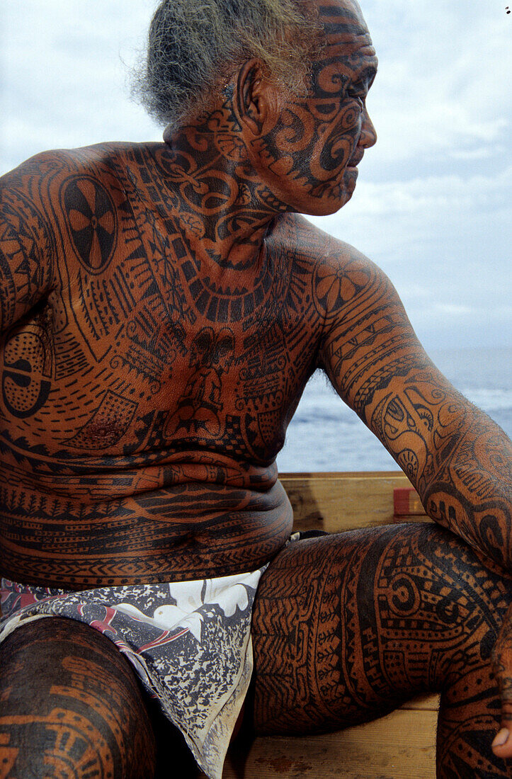 Full Body Tattoo, Rangiroa, Tuamotu Islands French Polynesia, South Pacific