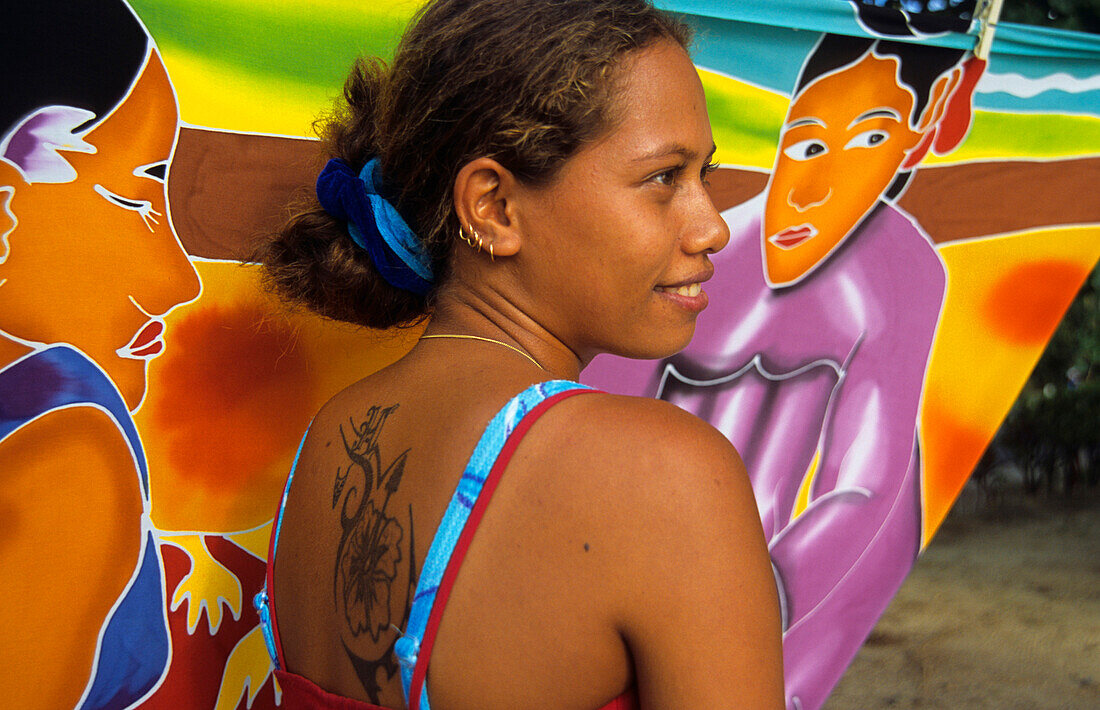 Pretty Girl, Tattoo, Moorea, Windward Islands French Polynesia, South Pacific