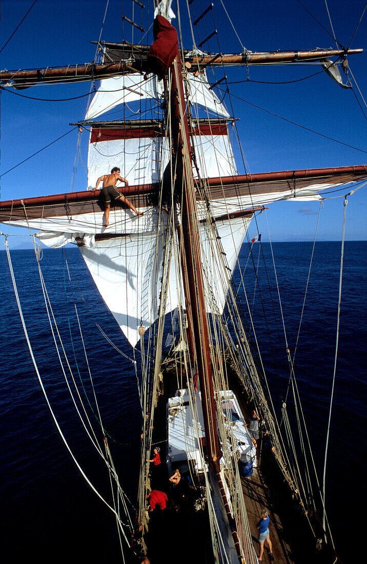 Sailor, Climb, Mast, Traditional Sailing Ship, Open Ocean South Pacific, PR
