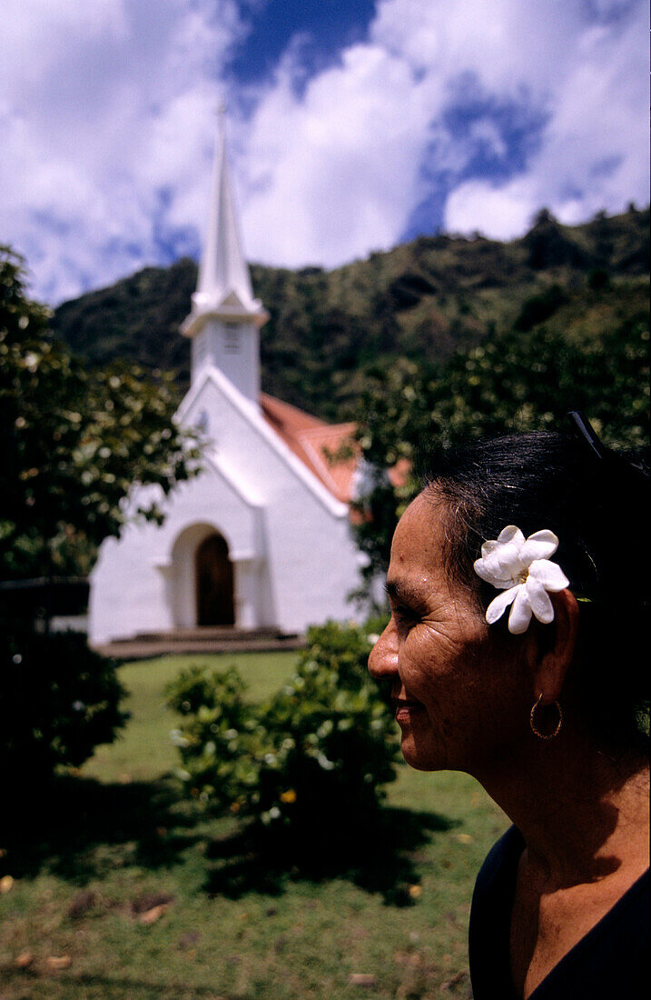 Church, Lady, Fatu Hiva, Marquesas French Polynesia, South Pacific
