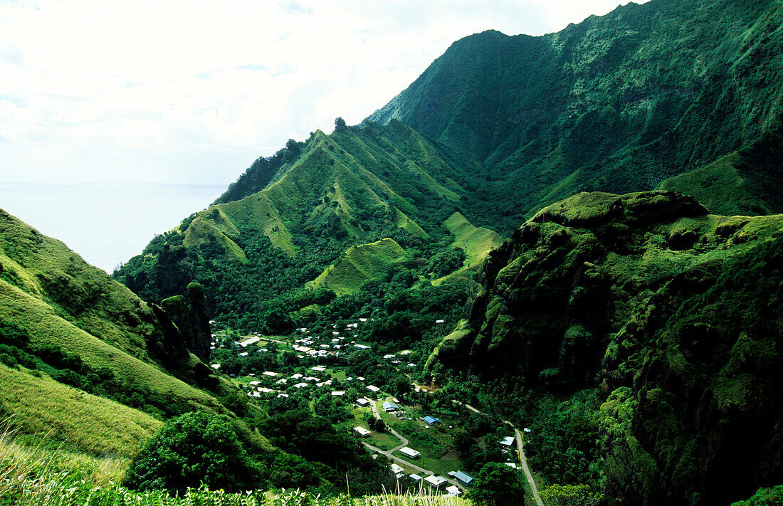 Virgin Bay, village, Bay des Vierges, Fatu Hiva, Marquesas, Französisch Polynesien, Südsee