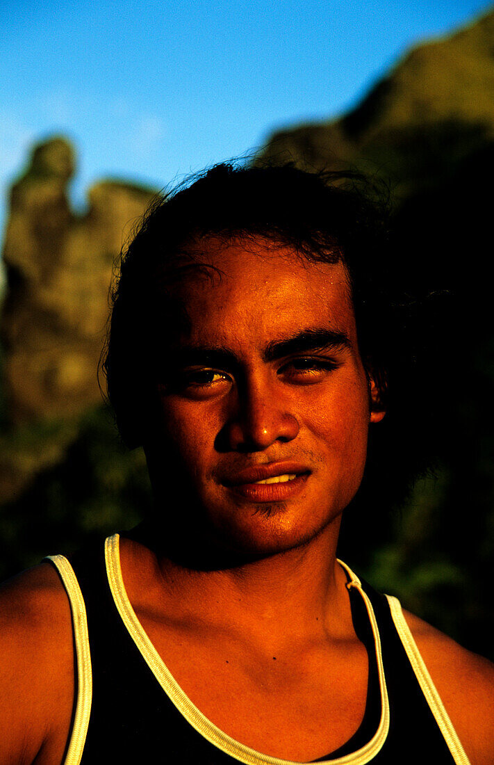 Porträt, Teenager, Bay des Vierges, Fatu Hiva, Marquesas French Polynesia, South Pacific