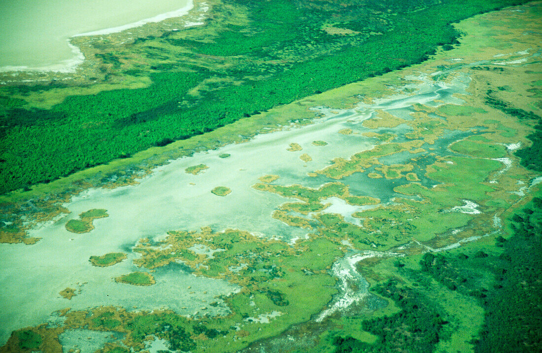 Aerial view of the coastline of Karumba, Gulf Of Carpentaria, Queensland, Australia