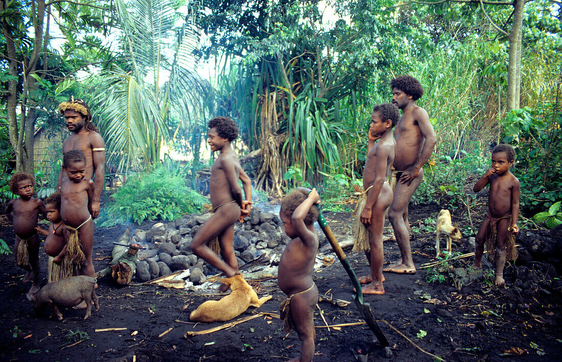 Village life, Earth oven, Yakel Village, Tanna, Vanuatu, South Pacific