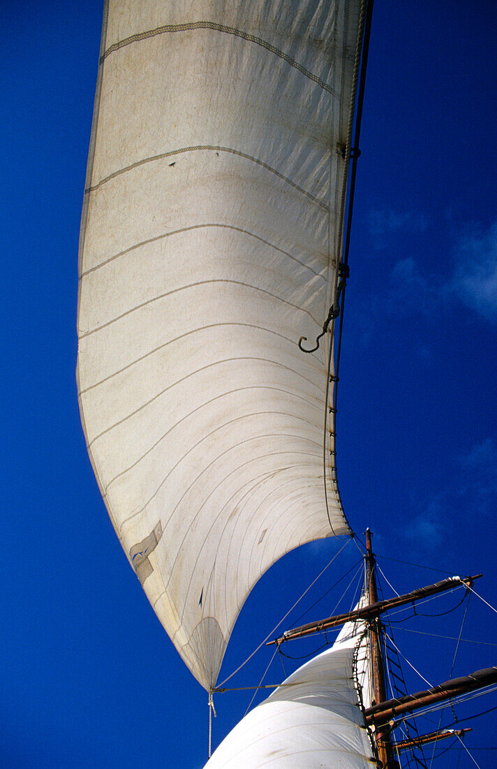 Head sail of a sailing ship, Traditional Sailing Ship, Bora Bora, South Pacific, PR