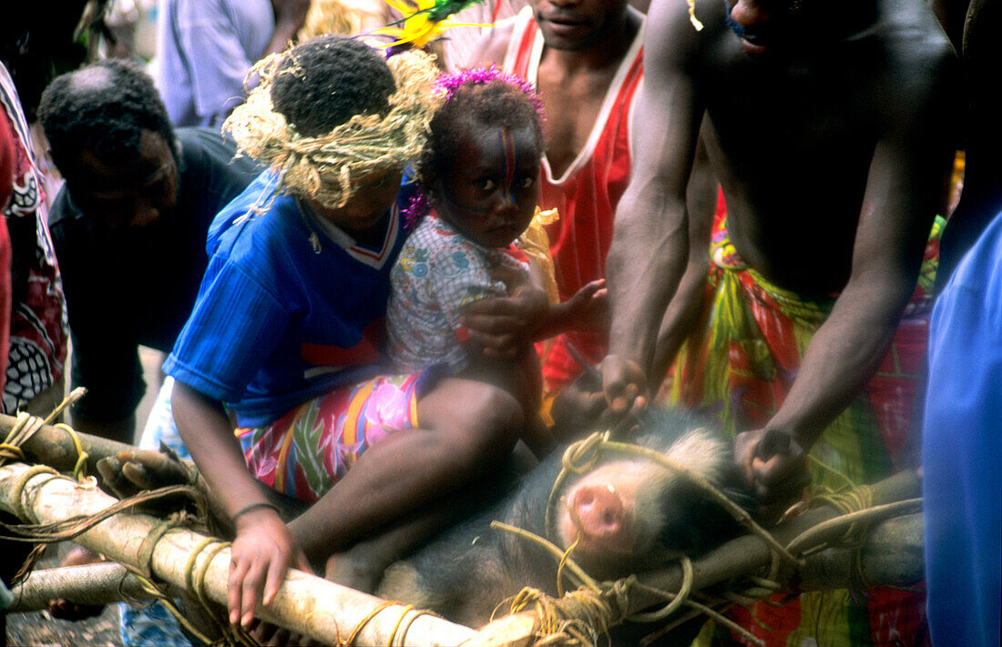 Pig ceremony, Children, Yakel Village, Tanna Vanuatu, South Pacific