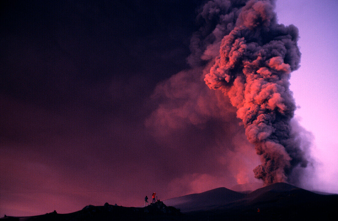 Volcano eruption and ash cloud, Etna, Sicilly, Italy