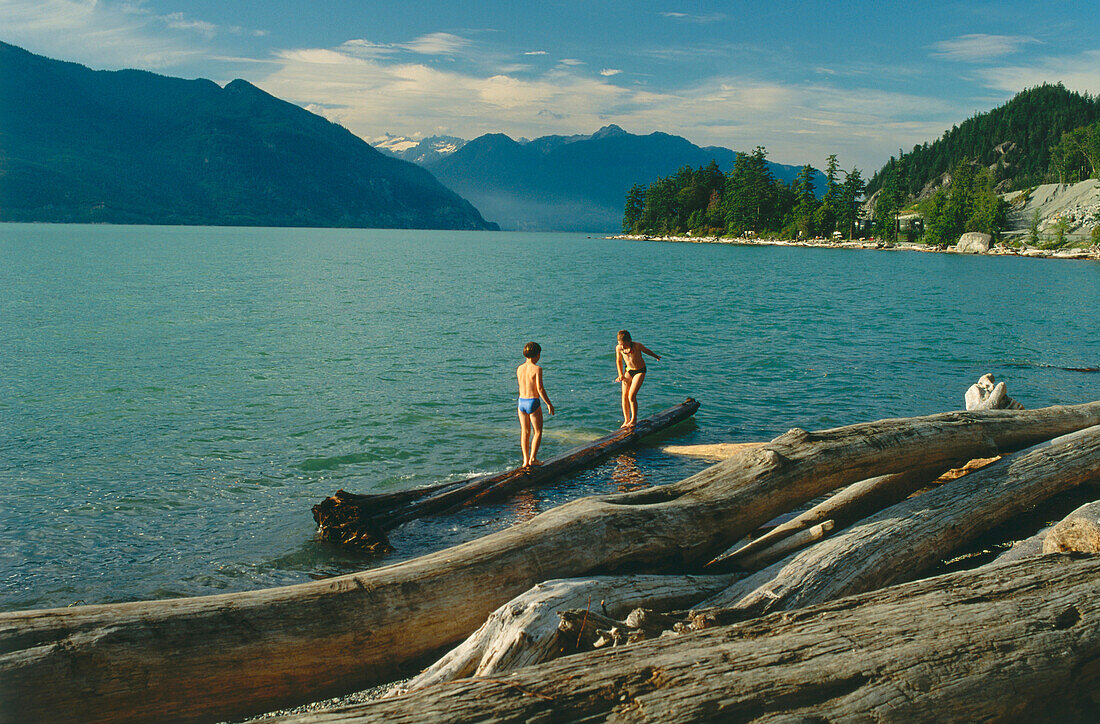 Children at Howe Sound, Porteau Cove Provincial Park, British Columbia, Canada