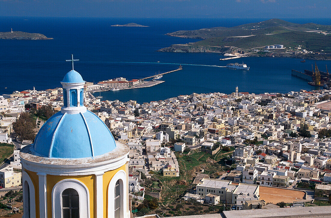 View from Ano Siros to Ermoupolis, Siros, Cyclades, South Aegean, Greece