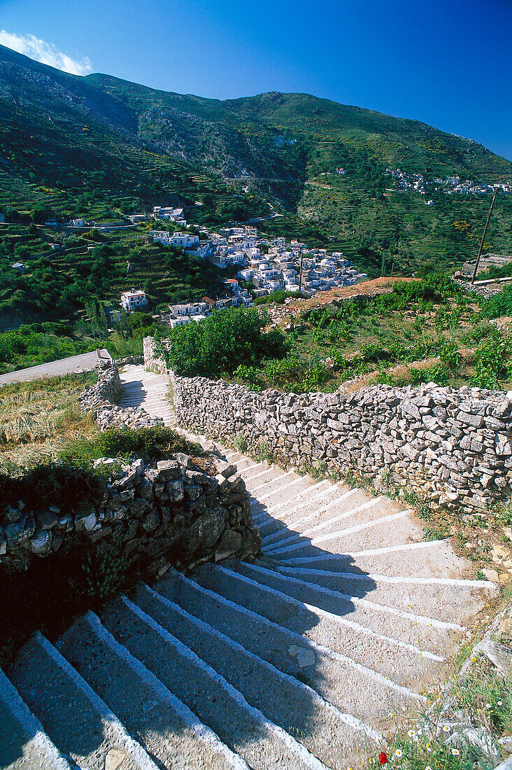 Stairs to Koronos village, Naxos Cyclades , Greece