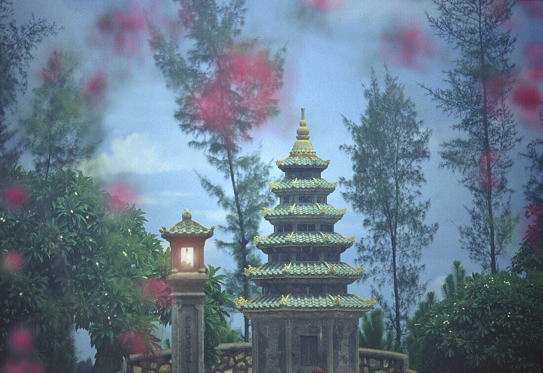 Pagoda in the garden of the Dai Hung temple, Hue, Vietnam, Asia