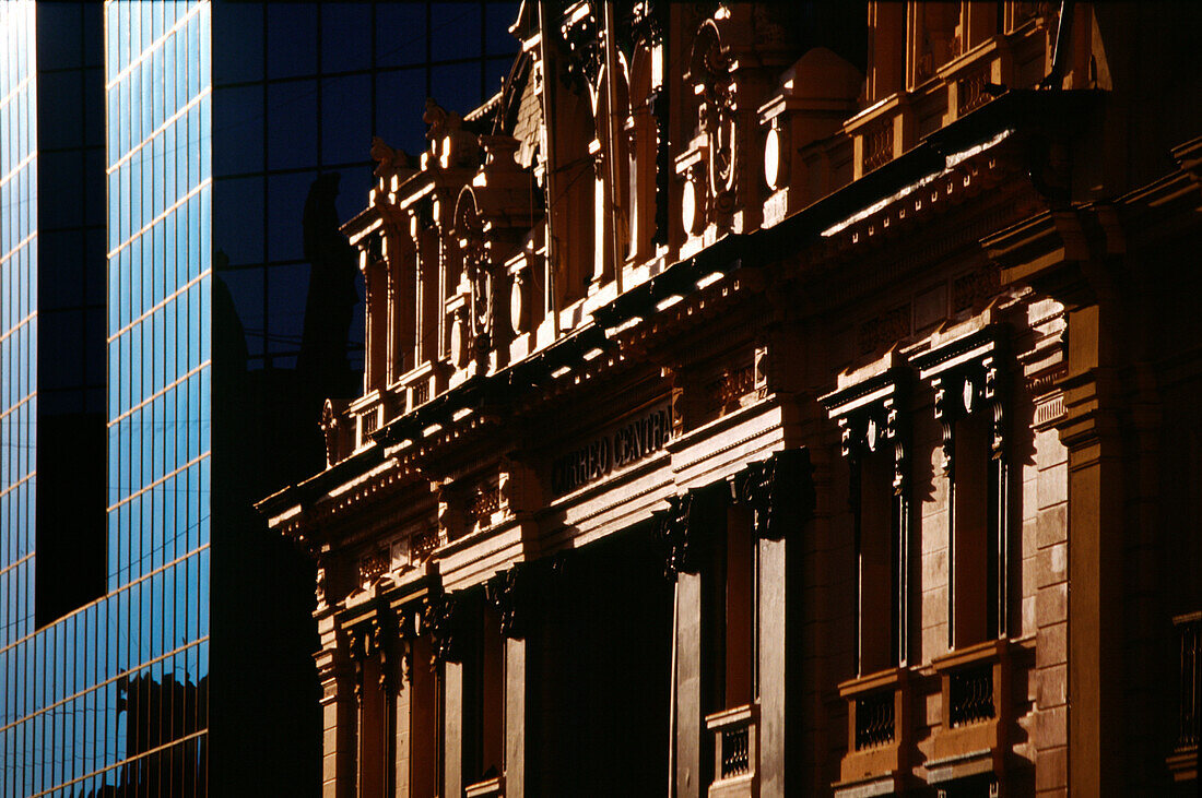 Central Post r, and skyscraper, Plaza de Armas, Santiago de Chile, Chile South America