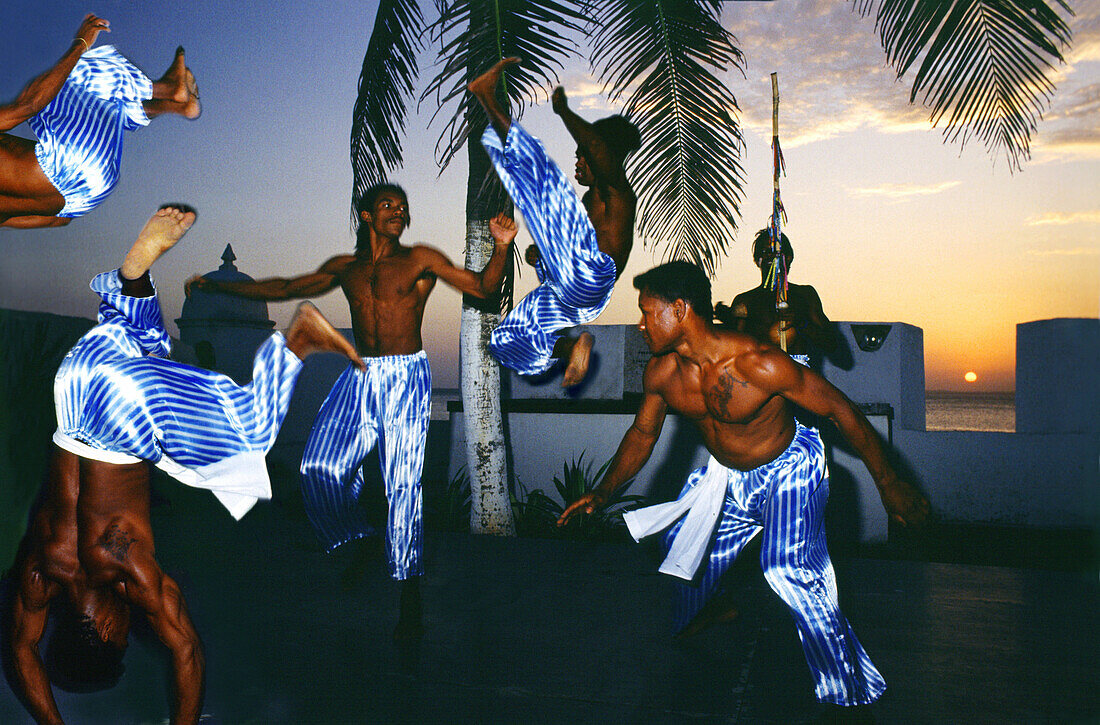 Capoeira fighters at sunset, Salvador da Bahia, Brazil South America