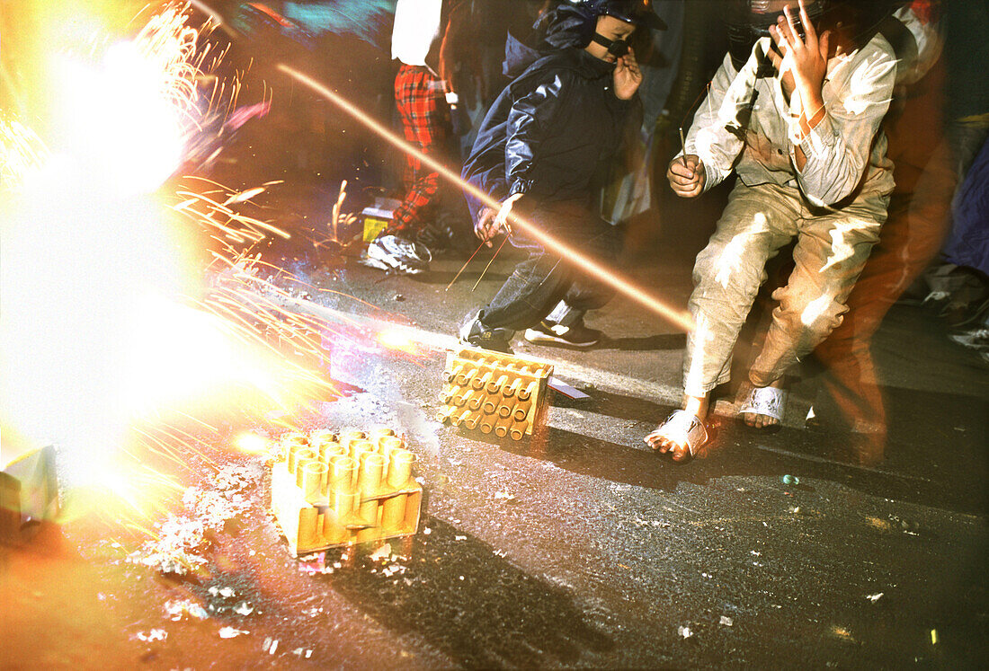 Yenshui fireworks festival, exploding rocket, Yenshui, Tainan County Taiwan, Asia