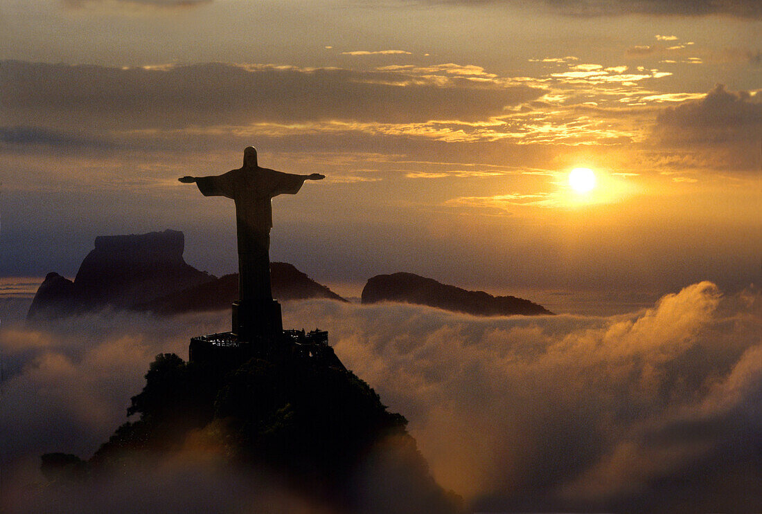 Corcovado statue from helicopter, Rio de Janeiro, Brazil, South America