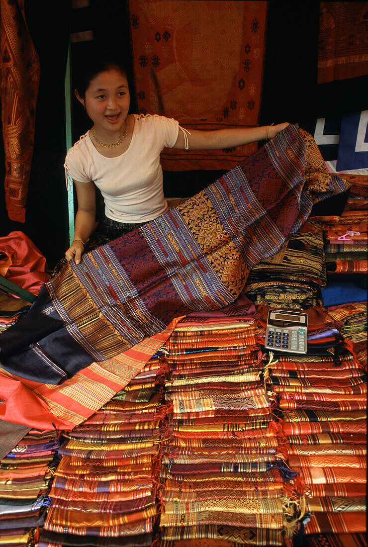 Lao textiles, Luang Prabang, Laos Indochina, Asia