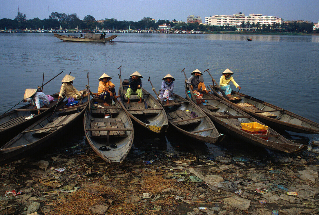 Perfume River, taxi boats, Hue, Vietnam Indochina, Asia