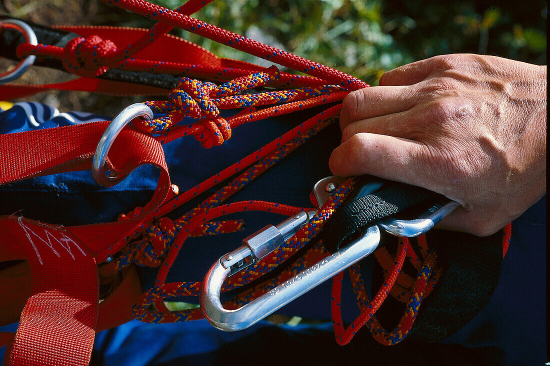 Rock climbing, Detail, Rope and carabiner Sports
