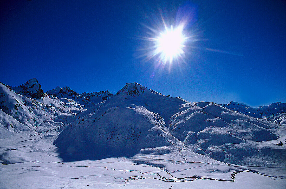 Mountain landscape in Winter, Seekopf, Zuers, Vorarlberg, Austria