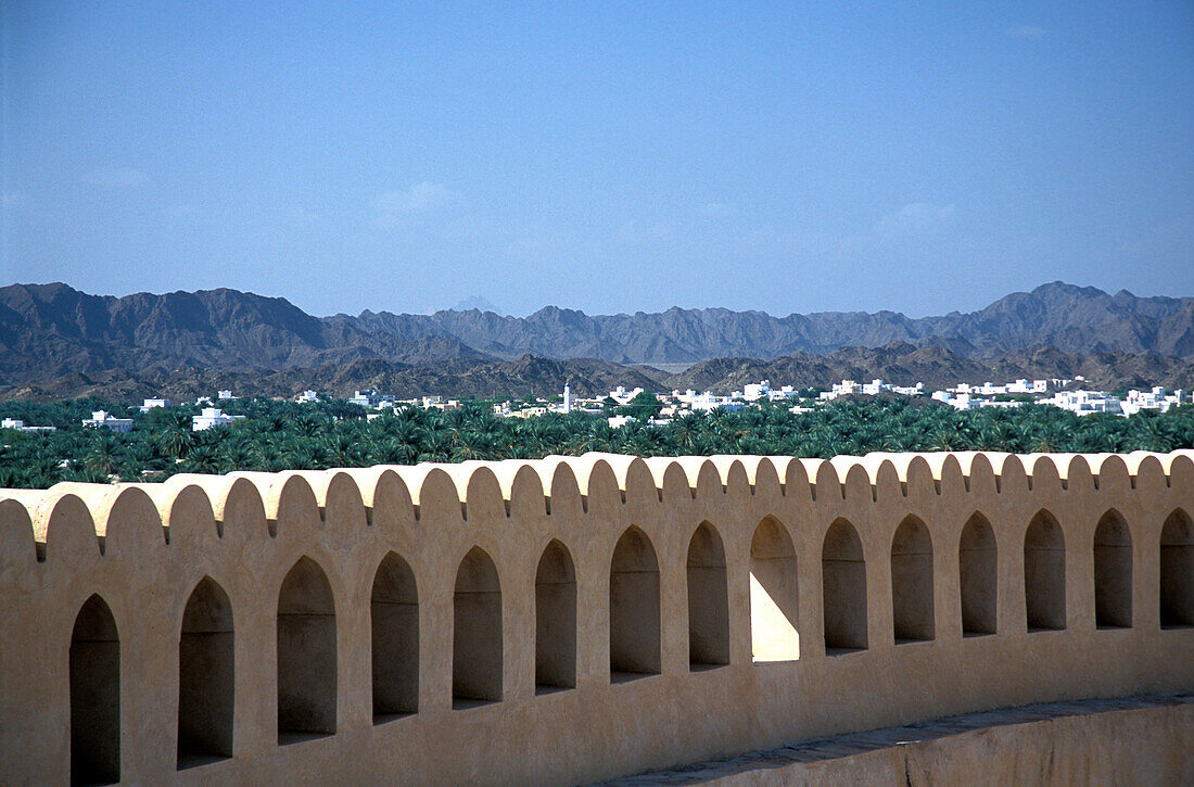 Fort &amp; city view, Nizwa, Oman, Middle East, Asia