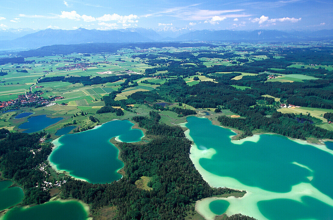 Aerail shot of lakes Osterseen, Bavaria, Germany