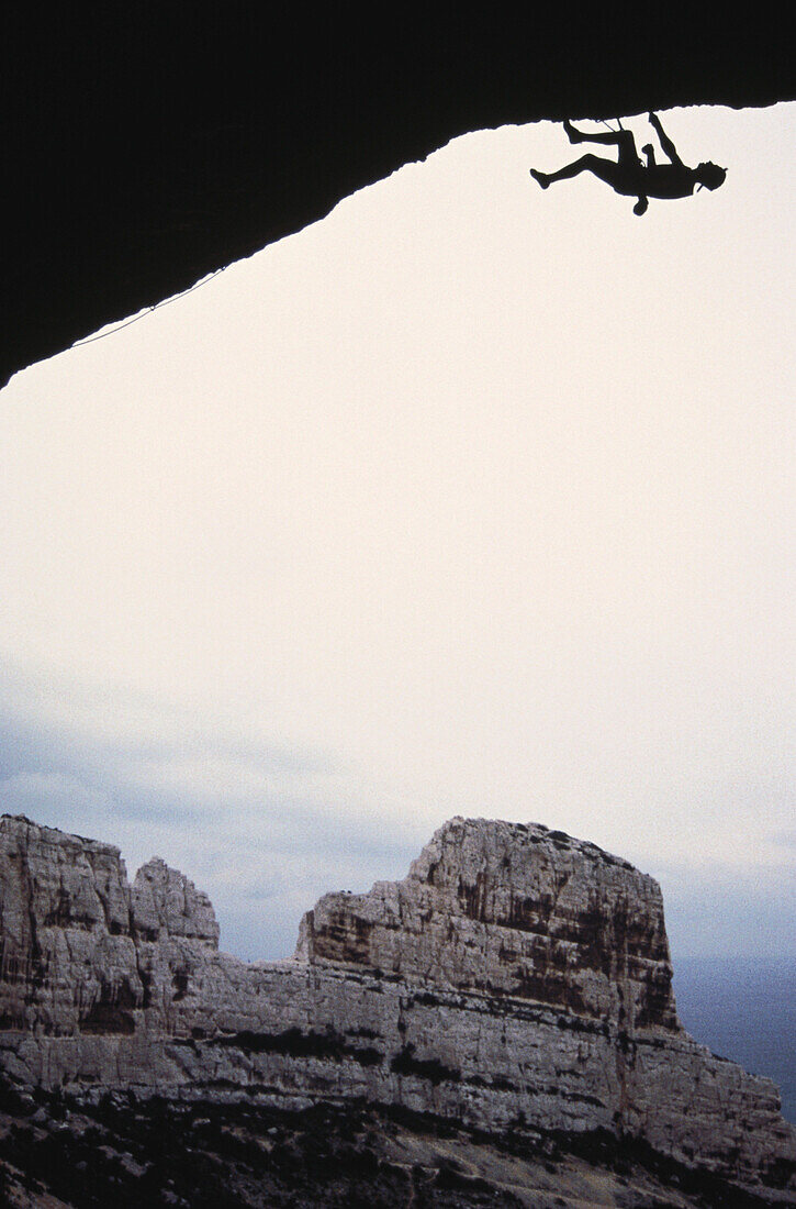 Bergsteiger beim Extremklettern, Calonge, Côte d'Azur, Provence, Frankreich