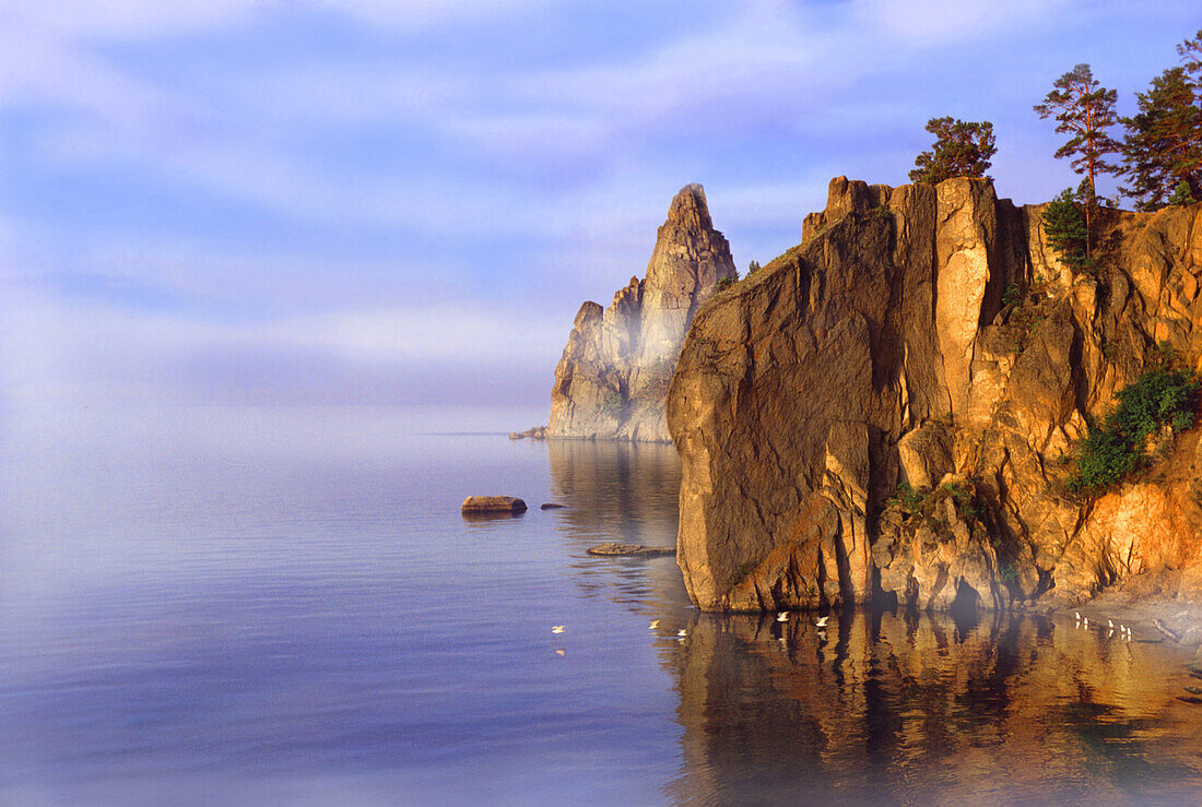 Fog over Lake Baikal, Peschanaya Bay, Lake Baikal, Siberia, Russia