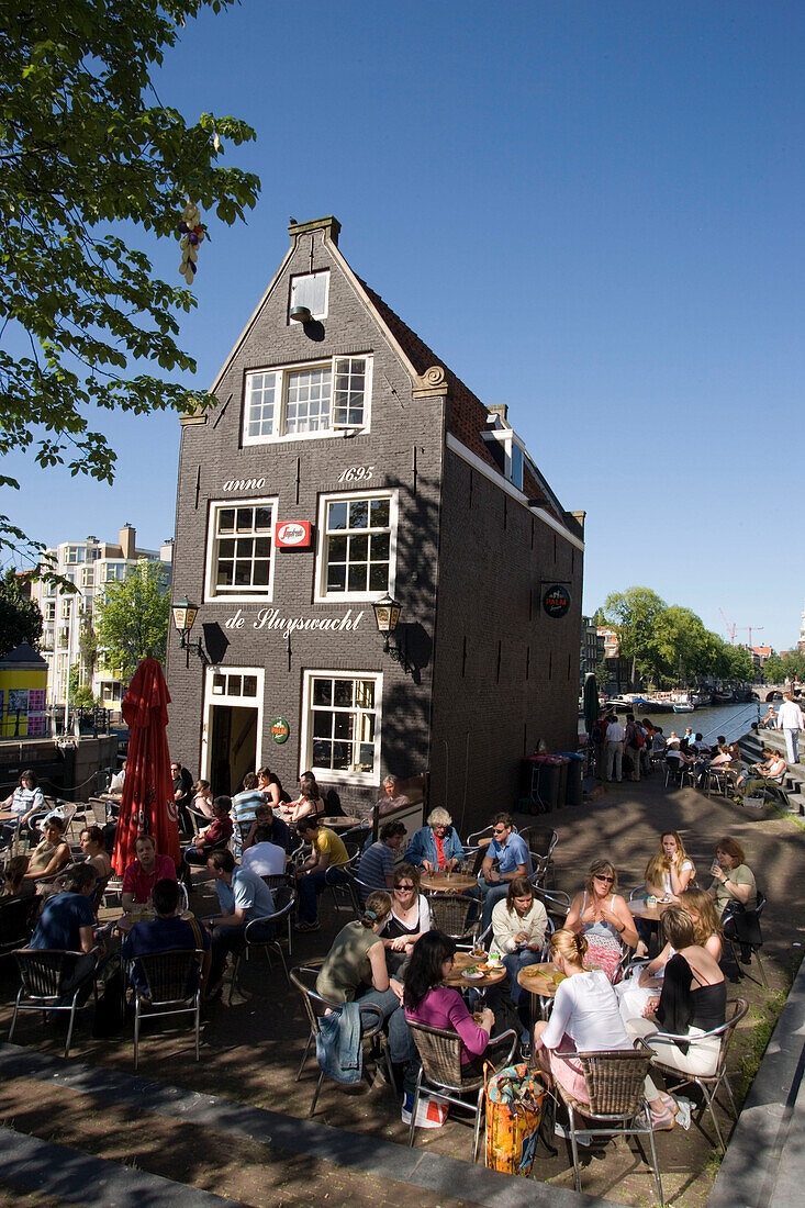 People, Open Air Cafe, de Sluyswacht, People sitting in open air cafe in front of de Sluyswacht, a typical brown cafe, Amsterdam, Holland, Netherlands