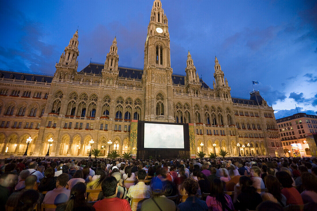 Open-air cinema during music film festival in front of city hall, Vienna, Austria