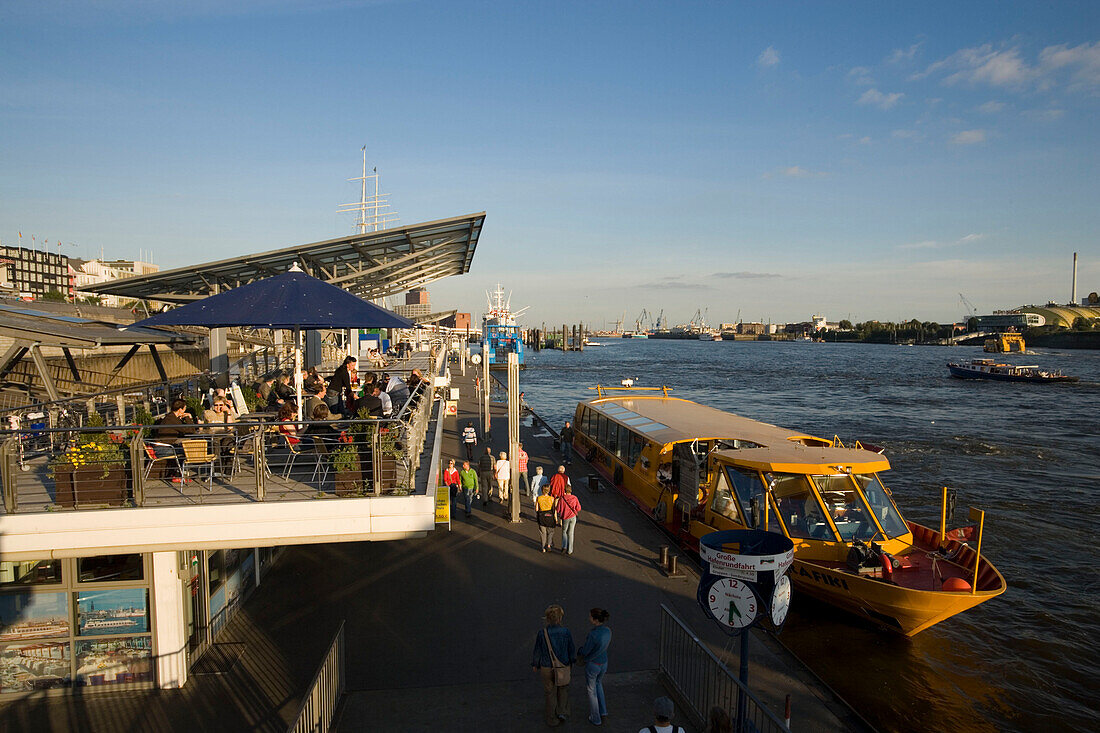 People at Landungsbrücken waiting for a ferry, Sankt Pauli, Hamburg, Germany