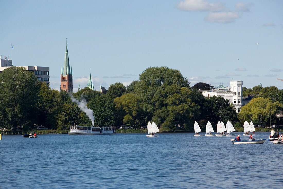 A lot of yawls on lake Alster, A lot of yawls on lake Alster, Hamburg, Germany