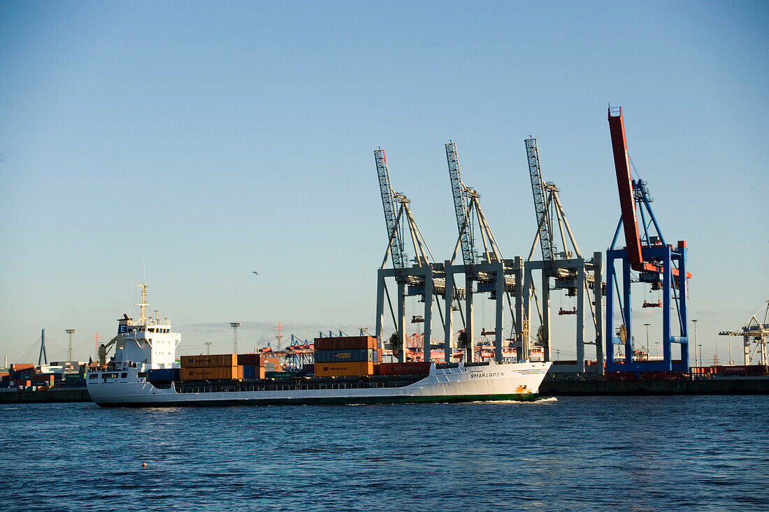 Cranes and containership in the harbour, Cranes and containership in the harbour, Hamburg, Germany
