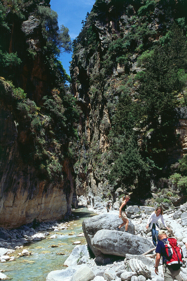 Hikers at Iron Gate, Samaria Gorge, Crete, Greece