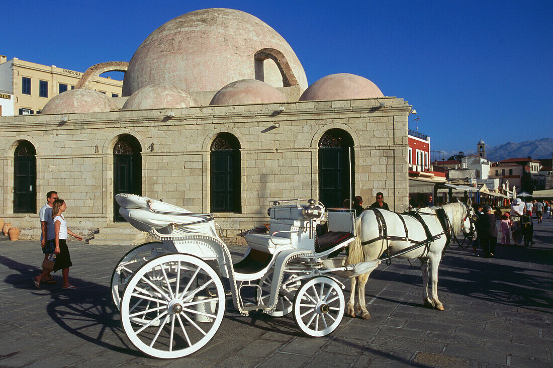 Horse Carriage, Mosque, Venetian Harbour, Chania, Crete, Greece