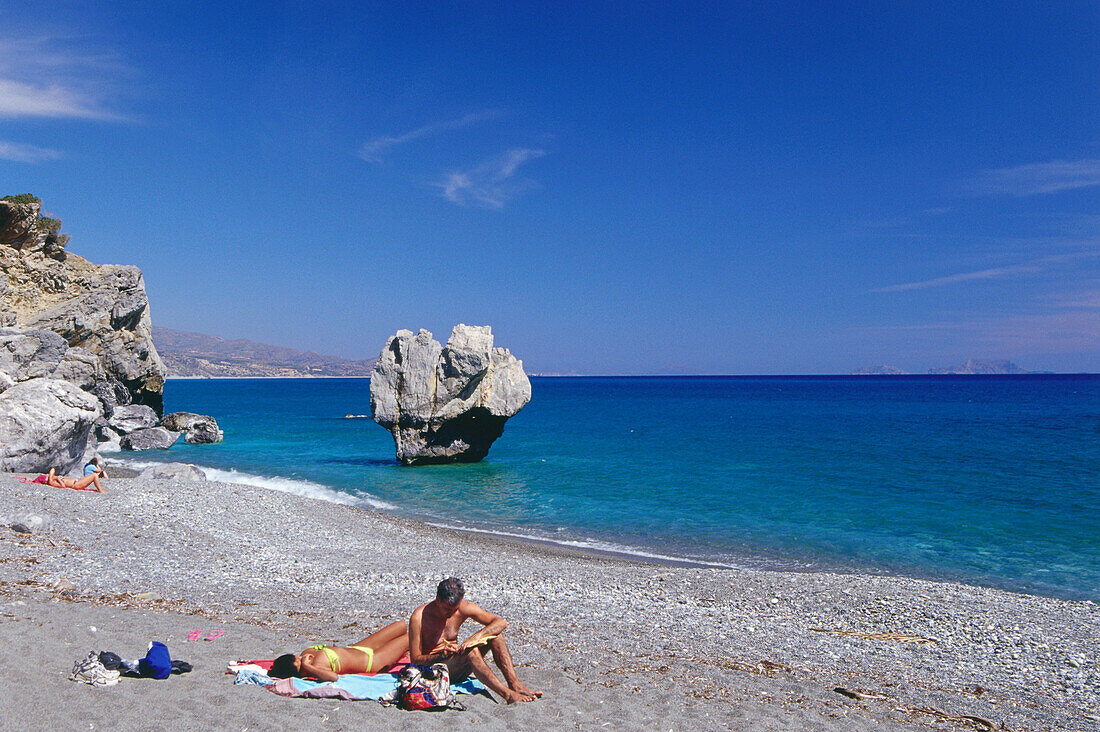 People on Beach of Preveli, Crete, Greece