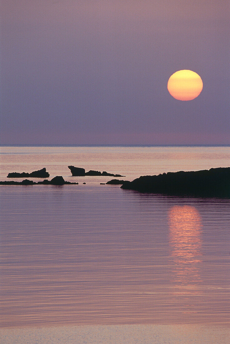 Sonnenaufgang, Festungsinsel Spinalonga bei Ágios Nikolaos, Kreta, Griechenland